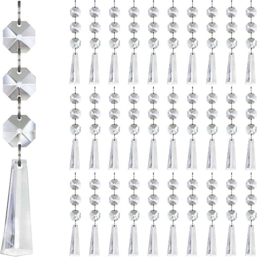 30pk Crystal Ornaments Christmas Tree Finial Hexagonal Hanging Crystals Decor